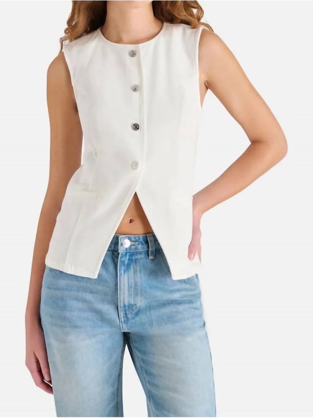 Steve Madden Ivory Sleeveless Button-Front Vest